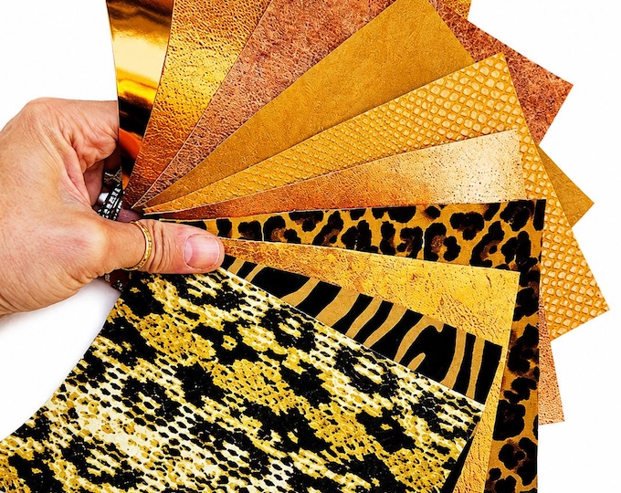 Yellow and Orange Leather Scraps, Ochre and Mustard Offcuts, Warm Tone Leather Pieces for Crafts RT219