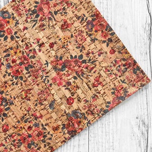 Fogli di SUGHERO naturale con stampa floreale, scampoli pelle vegana made in Italy    25x20 / 30x30 cm  B902  La Garzarara