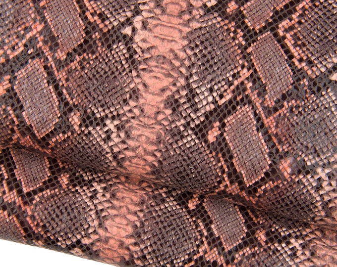Pink - grey PYTHON printed leather hide, reptile - SNAKE textured cowhide, glossy soft calfskin for crafting B18915-ST La Garzarara