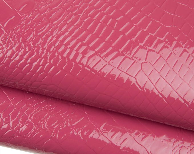 Hot pink CROCODILE leather hide, antique pink, purple ALLIGATOR printed cowhide, glossy baby calf for crafters B18677-ST La Garzarara