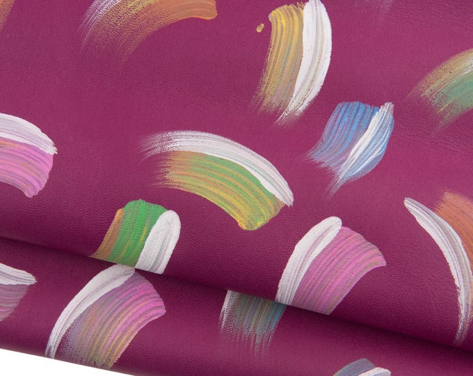 MULTICOLOR leather skin, purple goatskin - COLORFUL abstract pattern, soft printed hide for diy projects B19039-DM La Garzarara