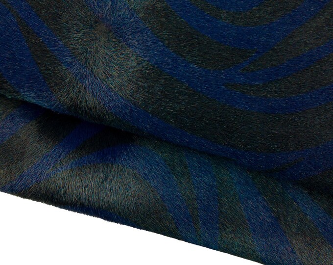 ZEBRA textured hair on leather hide, blue black animal printed cowhide, pony calfskin slightly IRIDESCENT  B17439-CV La Garzarara