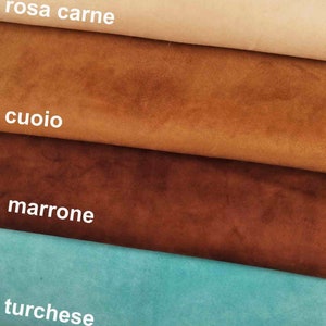 CAMOSCIO su vitellino altissima qualita'. pelle scamosciata nude cuoio marrone turchese -  - velour colori  intensi B11900-TU La Garzarara
