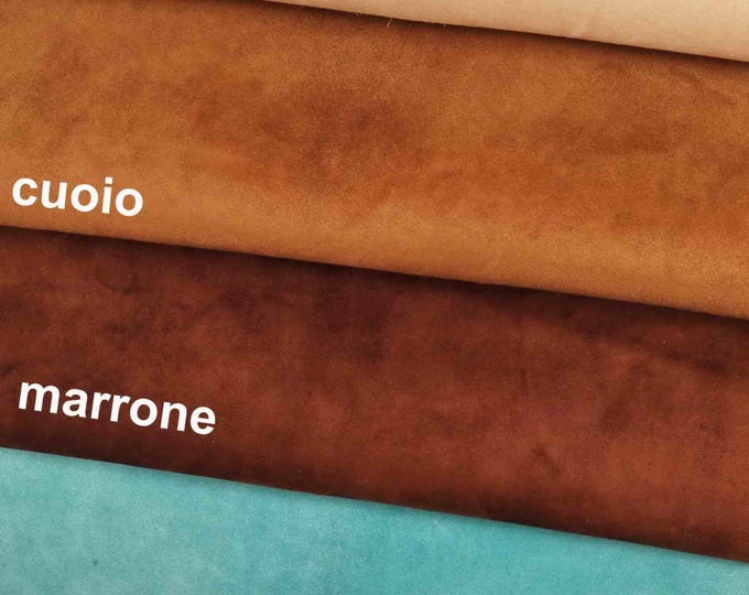 Premium SUEDE leather hides on baby cow - pink/brown/turquoise velour textured calfskins - top soft quality suede  B11900-TU La Garzarara