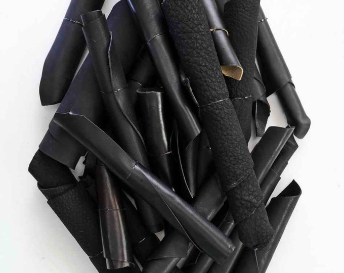 Vegetable-Tanned Leather Scraps, Black, Vintage Distressed Pieces, Pebble & Smooth Grain, 1-2 lbs B050