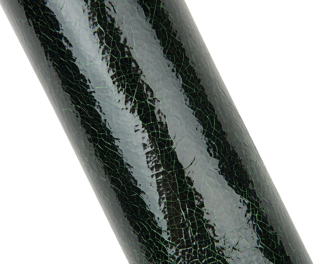 Black - green CRACKLED printed leather hide, sporty GLOSSY soft cowhide, vintage calfskin for diy projects B18040-ST La Garzarara