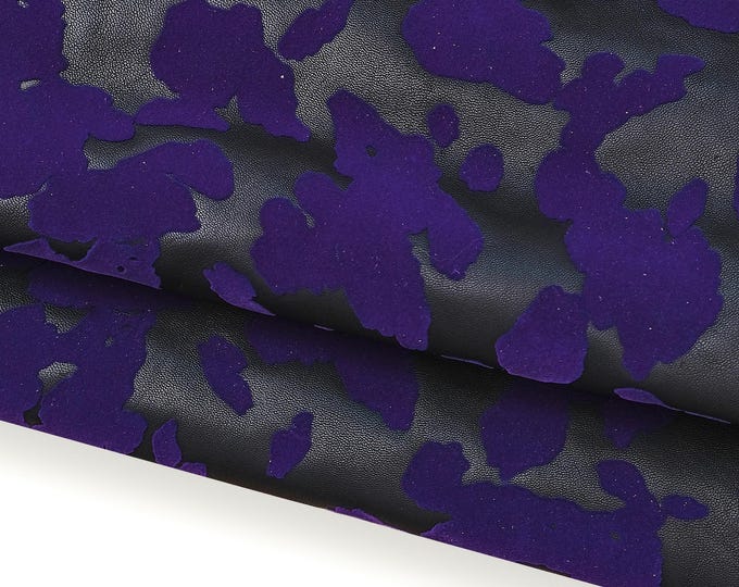 FLOCK cow textured leather skin, purple black goatskin with animal print, soft COW hide B18369-ST   La Garzarara