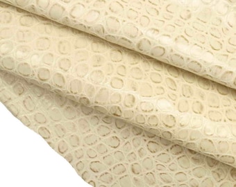 Beige cream CROCODILE leather hides - croc embossed cowhide - antiqued  printed italian skins B12303-ST La Garzarara