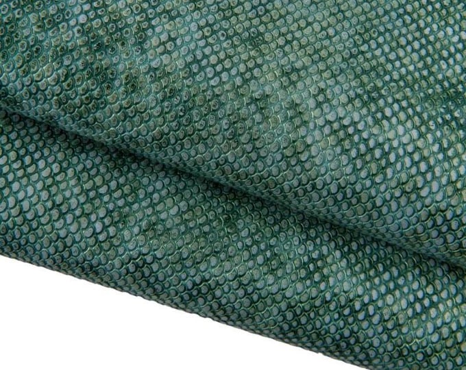 IRIDESCENT python printed leather hide, metallic REPTILE embossed calfskin, snakeskin for crafting B17379-MT(st) La Garzarara