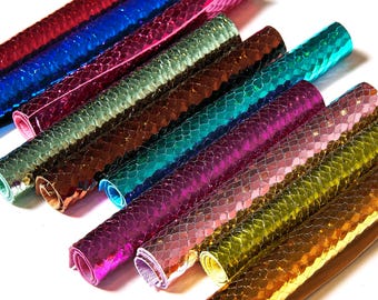 Metallic PYTHON printed leather scraps in bright colors - 10 random reptile remnants snake leather pieces 6x5" / 15x12 cm RT306 La Garzarara