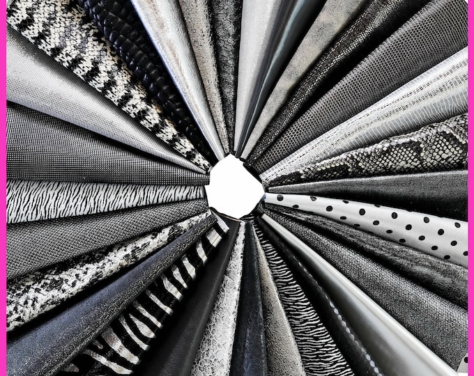 Leather sheets GRAY, SILVER and steel, pre cut leather pieces random selection, mix metallic, printed cut off B14387-PZ La Garzarara