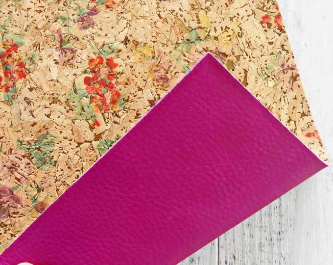 CORK backed leather - floral textured print, violet - pebble violet cowhide backed cork   4x6" / 8x10" / 12x12" B887