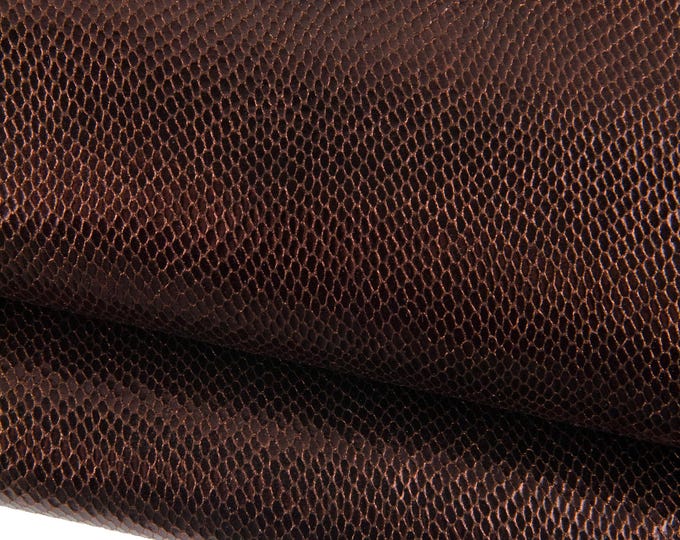 Brown SNAKE printed leather skin, METALLIC python textured goatskin, soft reptile pattern on skin B19086-MT(st) La Garzarara