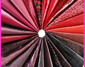 Leather sheets RED BURGUNDY, pre cut leather pieces random selection, mix metallic, printed cut off B14383-PZ La Garzarara