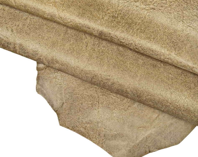 Thin thickness leather skins - grey green brown washed distressed hides - SPARKLES on vintage goatskin B13789-VT La Garzarara