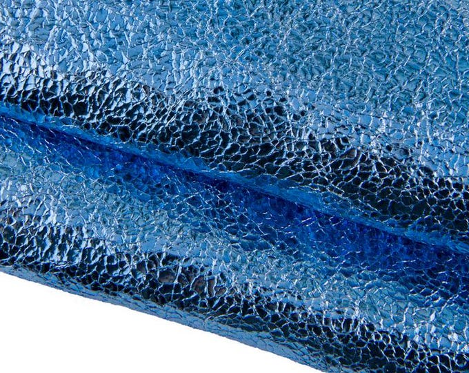 Light blue METALLIC leather skin, crackled printed soft goatskin, ideal for crafting B17327-MT La Garzarara