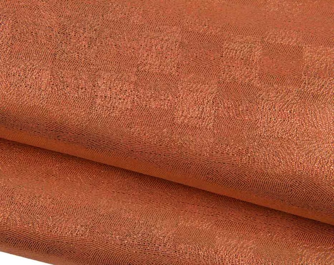 Pack of 3 METALLIC SUEDE goatskins, orange leather skins with gold geometrical pattern B19475-MT(st) LaGarzarara