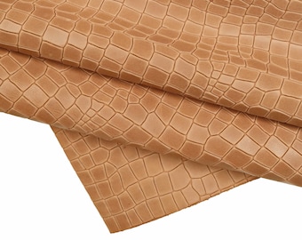 Light brown CROCODILE printed LEATHER hide, glossy calfskin, croc embossed cowhide, medium softness B16142-ST La Garzarara