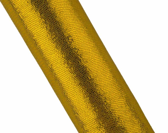 Gold yellow LIZARD printed leather skin, reptile printed METALLIC goatskin, thin soft bright material 0.5 - 0.8mm B19413-MT(st) La Garzarara