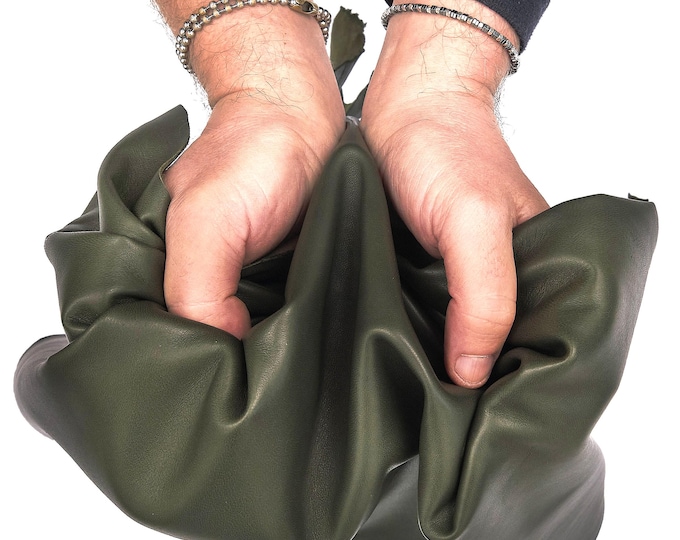 Military green SHEEPSKIN nappa leather, dark green lambskin, smooth silky hide, ideal for garnments B17598-TU La Garzarara