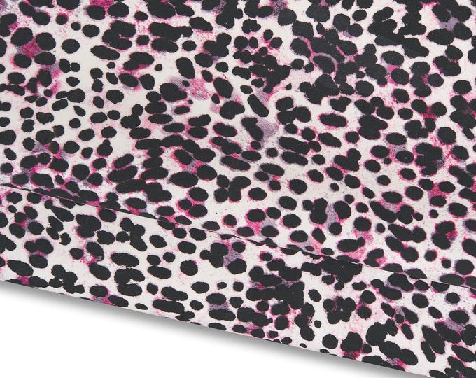 Pink and black CHEETAH textured leather skin, goatskin on white suede base soft hide  B17259-ST  La Garzarara
