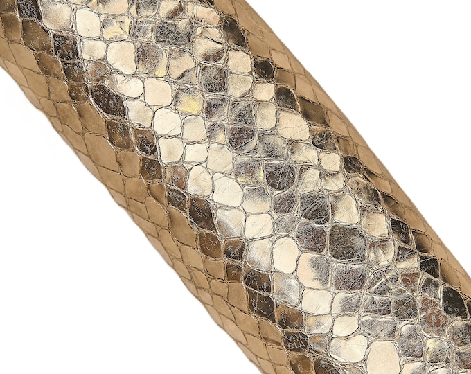 Platinum CROCODILE leather skin, light gold METALLIC goatskin, bright soft hide for hobbyists B18056-MT(st) La Garzarara
