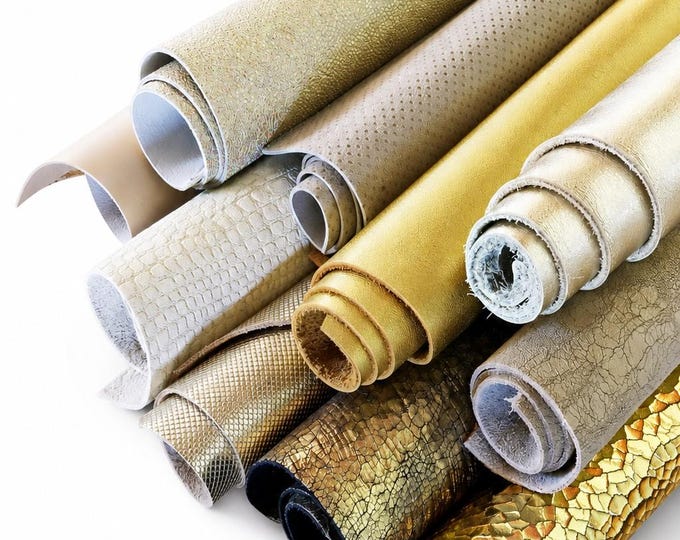 Gold Platinum Remnants Leather for Small Projects, Scraps for Leathercraft, Premium Leather Pieces  B086/B La Garzarara