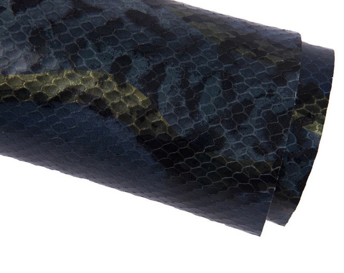 REPTILE animal printed leather hide, blue python textured calfskin, snake pattern on glossy soft cowhide B16465-ST La Garzarara