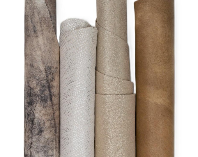 Pack of 4 METALLIC printed, solid color leather skins, SOFT matching goatskins assorted as per picture B19533-MT(st) La Garzarara