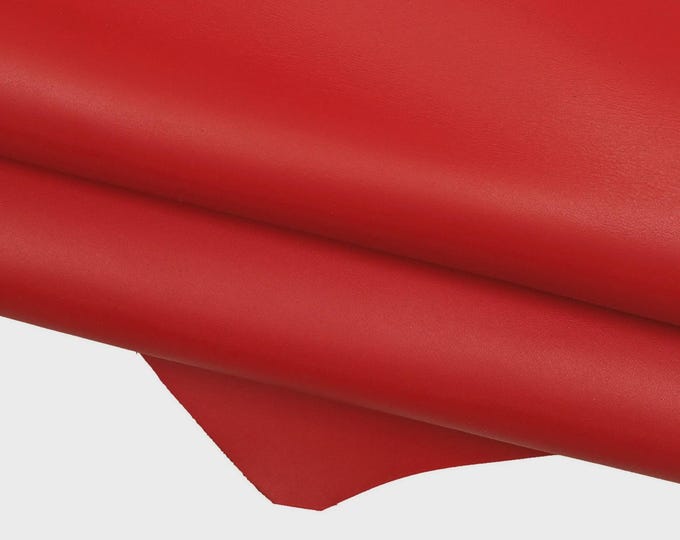 Red SMOOTH leather hide, full grain SOFT cowhide, glossy calfskin 1.2 - 1.4 mm for crafting B18468-TU La Garzarara