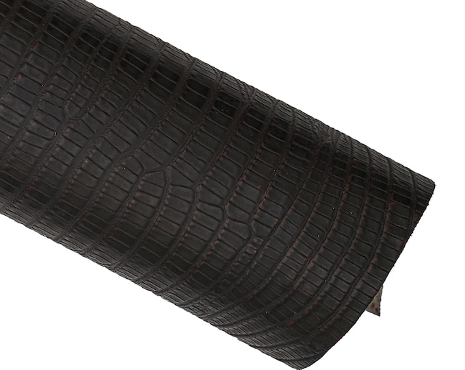 Dark brown LIZARD printed leather hide, tejus pattern on cowhide glossy lizard embossed calfskin B16787-ST La Garzarara