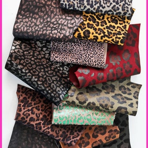 Sacchetto di ritagli di pelle miste, stampa LEOPARDO, lamine, fantasie e morbidezze varie   0,300 kg    B1450-RC   La Garzarara