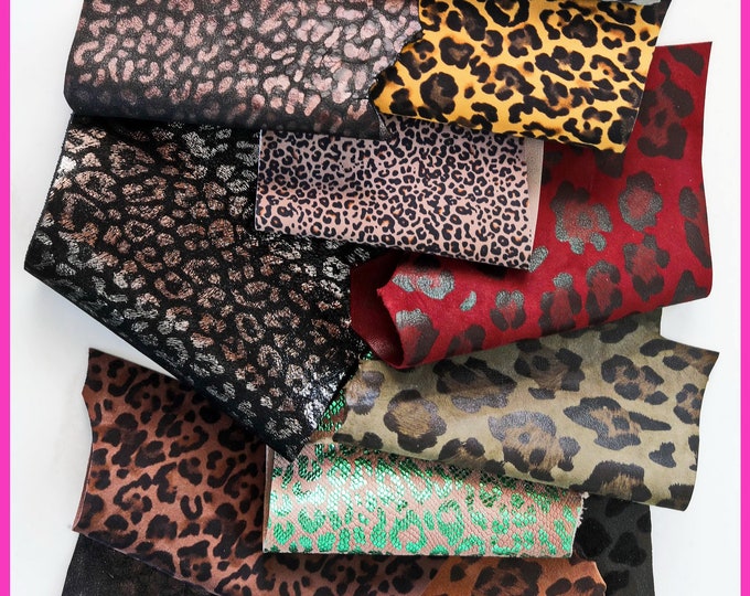 Leopard Leather Scraps, Mixed Animal Print Offcuts, Assorted Cheetah Spotted Patterns for Earrings and Creative    B1450-RC   La Garzarara