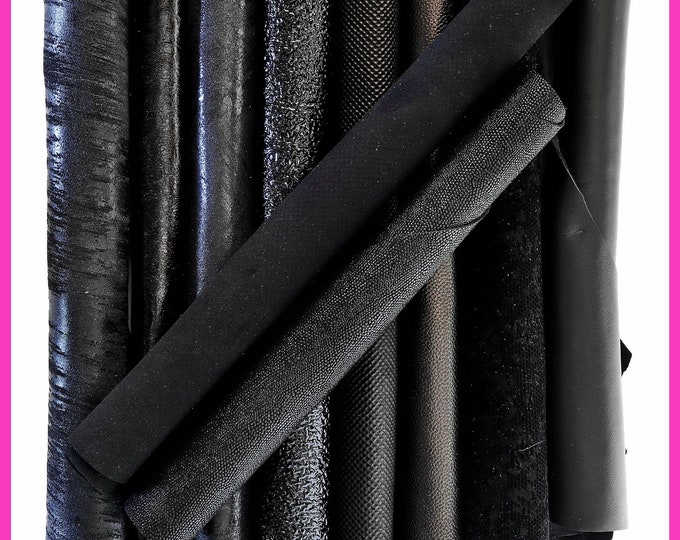 Mix LEATHER scraps - BLACK tones - fancy textures, prints and softness various, 10 or 15 italian leather pieces  B090  La Garzarara