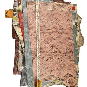 Chutes de cuir imprimé python, restes de cuir imprimé serpent aléatoires, couleurs mélangées, lisses et grainées, cuirs assortis 0,5-1 kg B096/B image 6