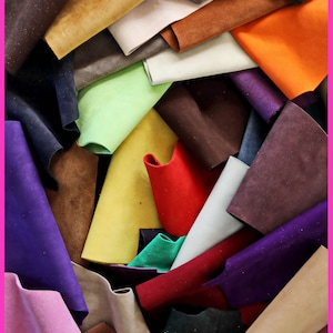 Sacchetto di ritagli di PELLI SCAMOSCIATE e NUBUCK, camoscio in pezzi in diversi colori, da 0,300 kg a 1 kg   B184 La Garzarara