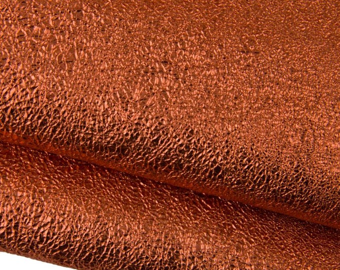 Salmon orange leather skin, WRINKLED metallic goatskin, soft hide for hobbyists 0.8 - 1.0 mm B17315-MT La Garzarara