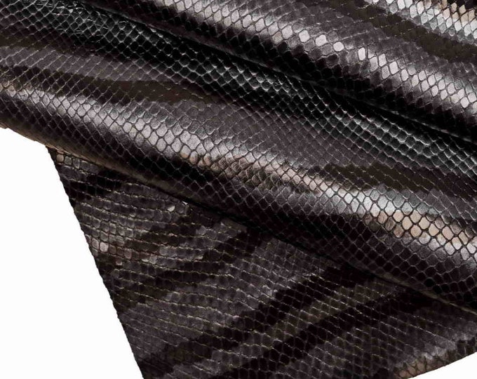Black Stripe embossed  PYTHON snake leather, reptile cowhide italian skin B12792-ST La Garzarara