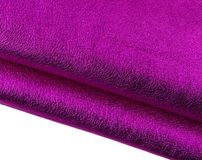 FUCHSIA leather skin, bright pink metallic cowhide, sparkle soft wrinkled calfskin B17313-MT La Garzarara