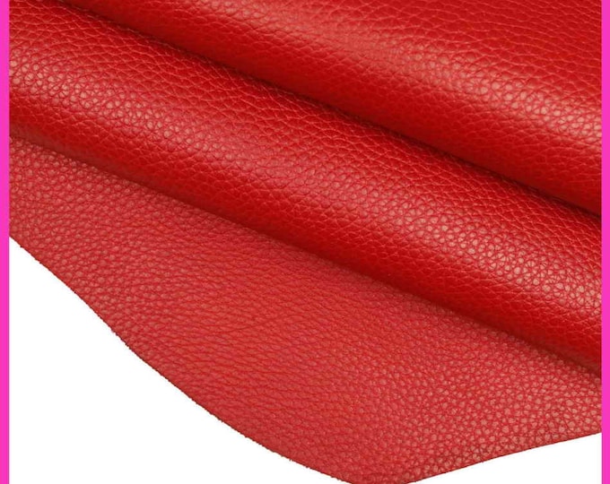 RED pebble GRAIN printed leather hide, semi glossy calfskin 1.5 -1.7 mm, premium cowhide for crafting  B14201-TU La Garzarara