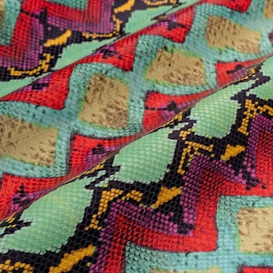 Multicolor PYTHON printed leather hide, reptile textured calfskin, snake pattern on glossy soft hide for DIY B18994-ST La Garzarara image 3