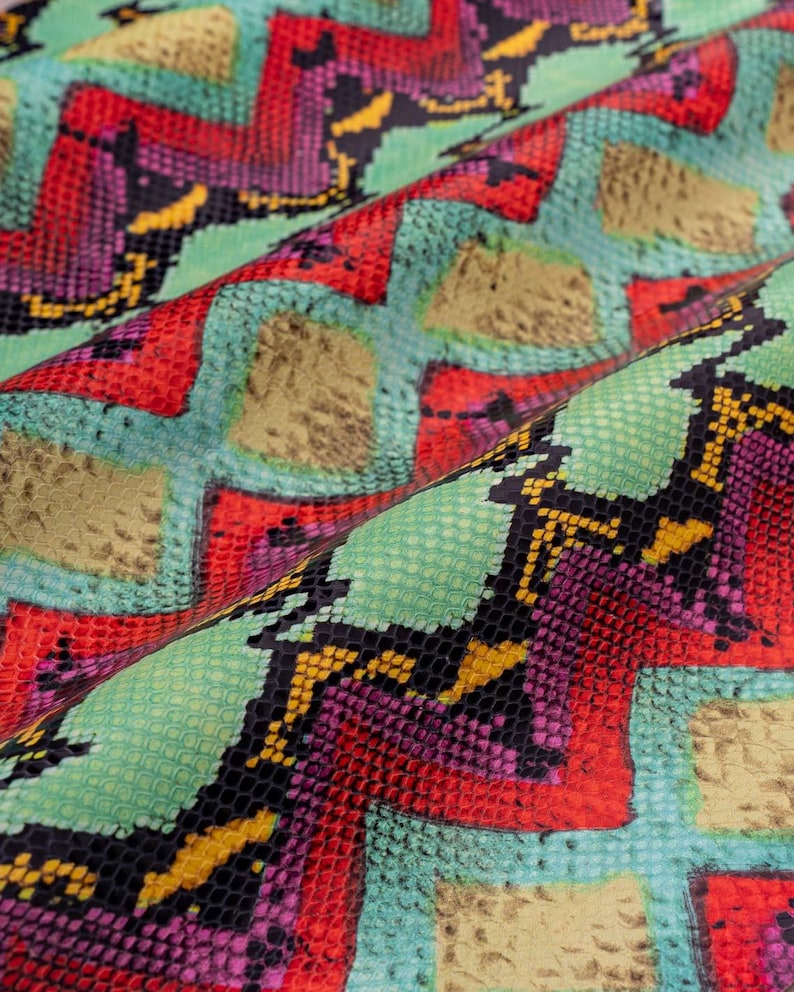 Multicolor PYTHON printed leather hide, reptile textured calfskin, snake pattern on glossy soft hide for DIY B18994-ST La Garzarara image 3