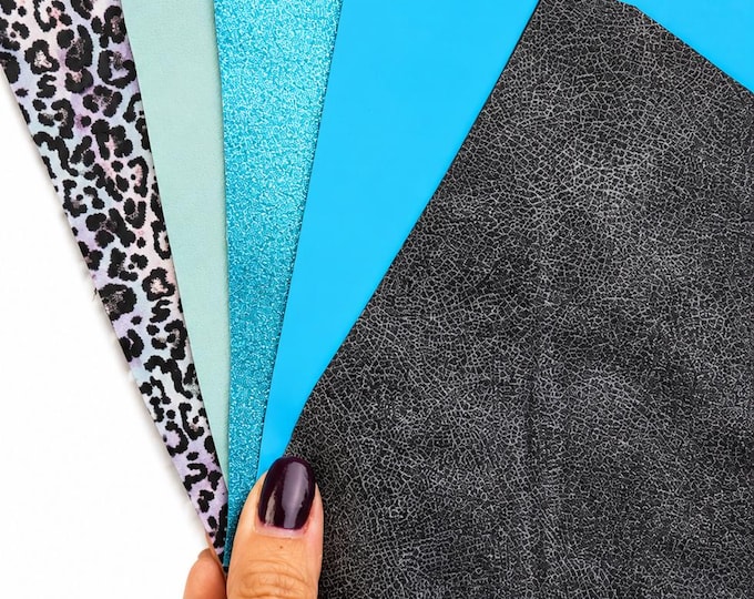 Turquoise Leather Scraps for Earrings, Aqua and Teal Offcuts, Colorful Leather Pieces for DIY Crafts RT237