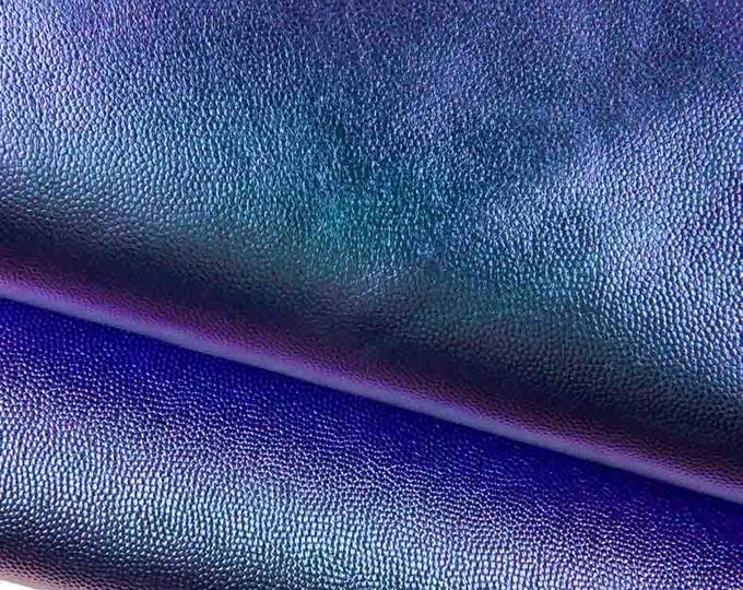 IRIDESCENT METALLIC leather hide, light blue/purple holographic cowhide, tiny pebble grain printed bright calfskin B19437-MT(st) LaGarzarara