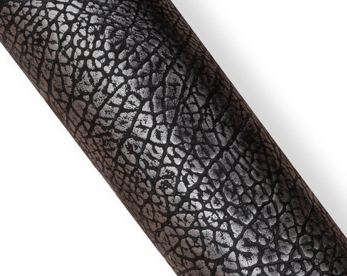 Black silver ELEPHANT textured leather skin, METALLIC calfskin animal print 1.2 - 1.4 mm   B18703-MT(st)   La Garzarara