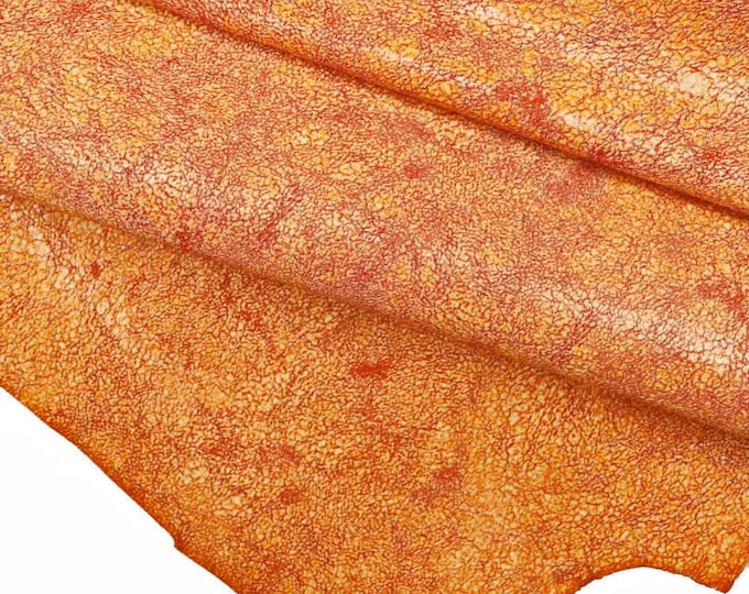 Orange CRACKLED suede leather skins, crack textured goatskin, dark orange distressed hides, aged hides B12617-ST La Garzarara