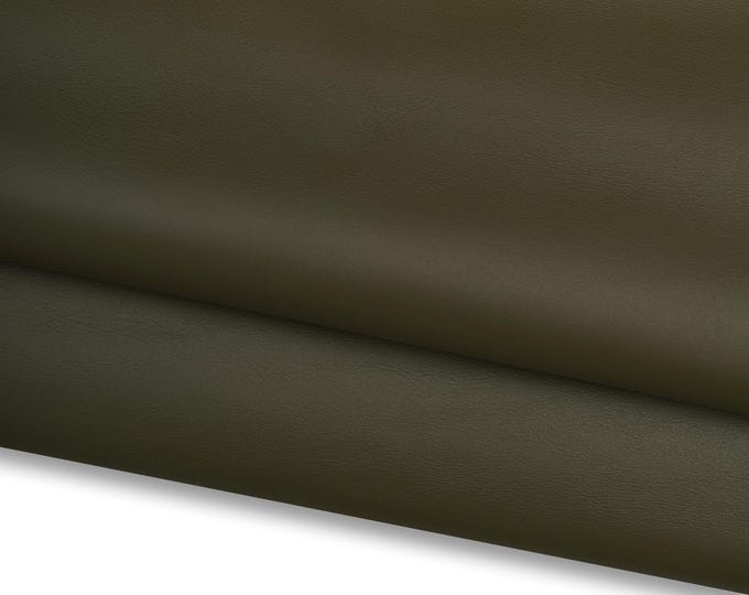 Khaki green leather hide, smooth soft NAPPA on cowhide, full grain silky calfskin for crafting B17622-TU La Garzarara