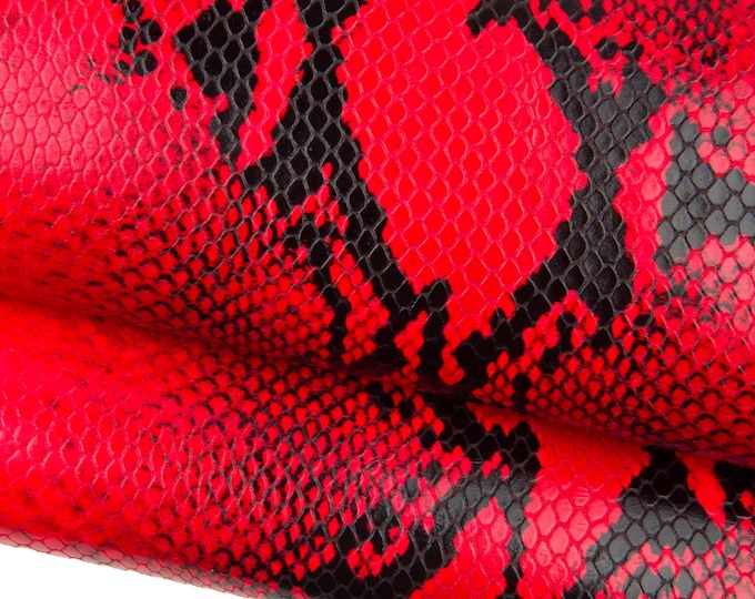 Red black python embossed leather hide, glossy reptile print snake skin for bags bold fashion B18609-ST La Garzarara
