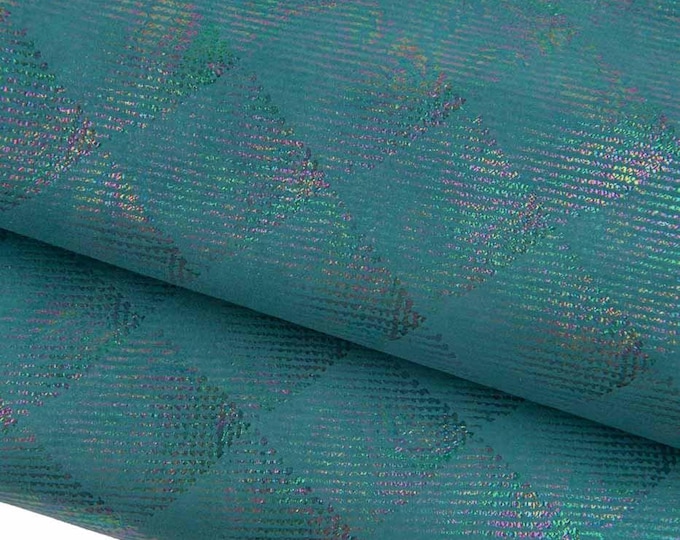 Bundle of 3 HOLOGRAPHIC METALLIC letaher skins, green iridescent suede goatskins, soft bright materials for hobbyists B19397-MT(st)