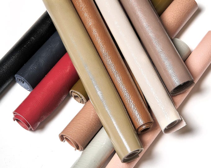 NAPLAK PATENT Leather Scraps in Assorted Colors, 10 random smooth and pebble Solid Tones  10x8" / 25x20 cm      RT302 La Garzarara